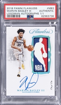 2018-19 Panini Flawless Logoman Autographs #MB3 Marvin Bagley III Signed Patch Rookie Card (#1/1) - PSA Authentic